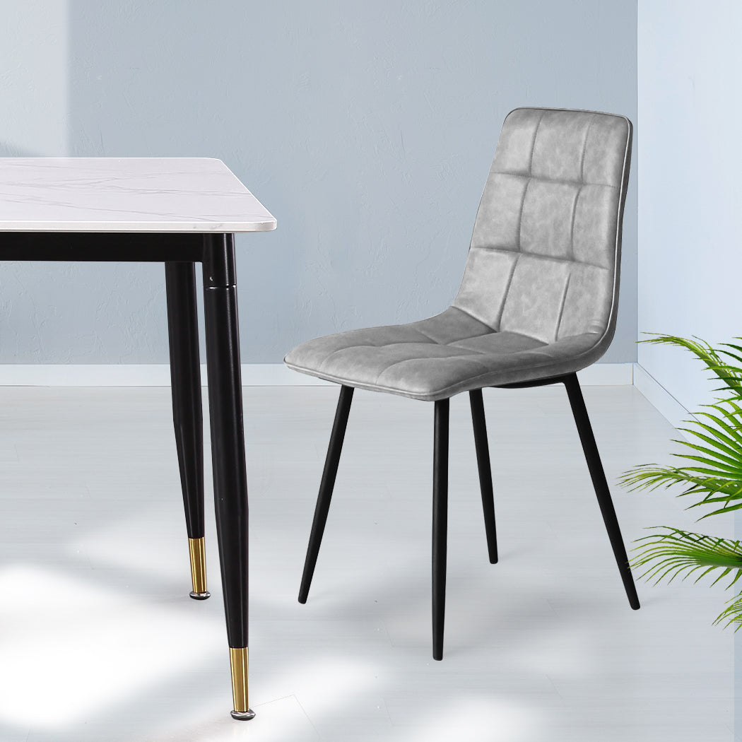 Levede 4x Dining Chairs Kitchen Chair Grey Faux Leather-1954802984823164934