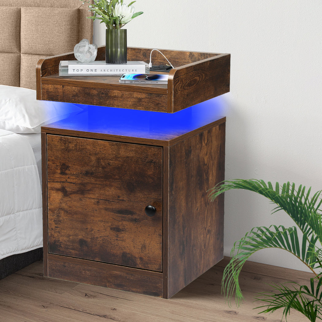 Levede Bedside Table USB Charger Outlet RGB Oak-1963748907892740103