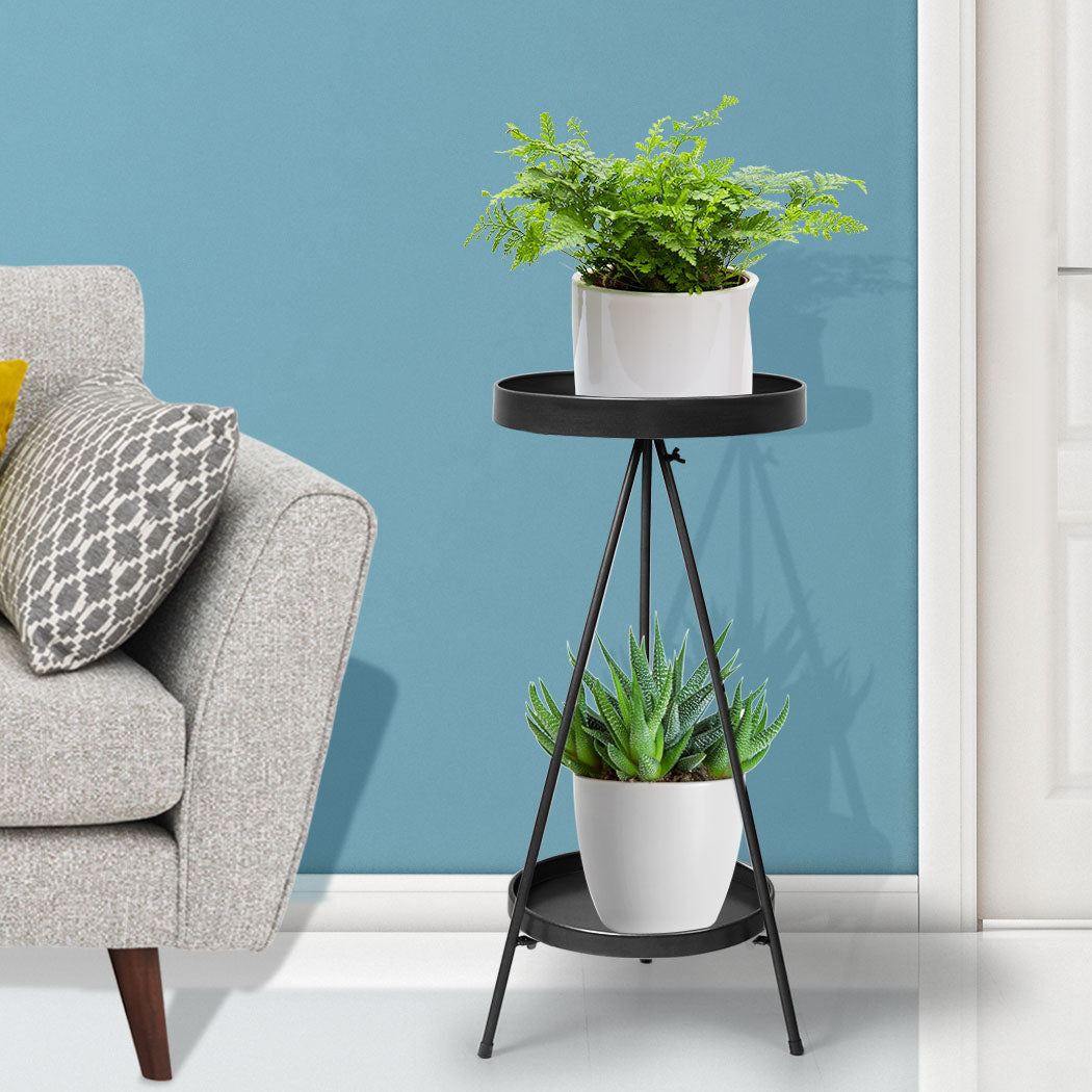 Levede Plant Stand 2 Tiers Outdoor Indoor Black Medium-1954802668568449030