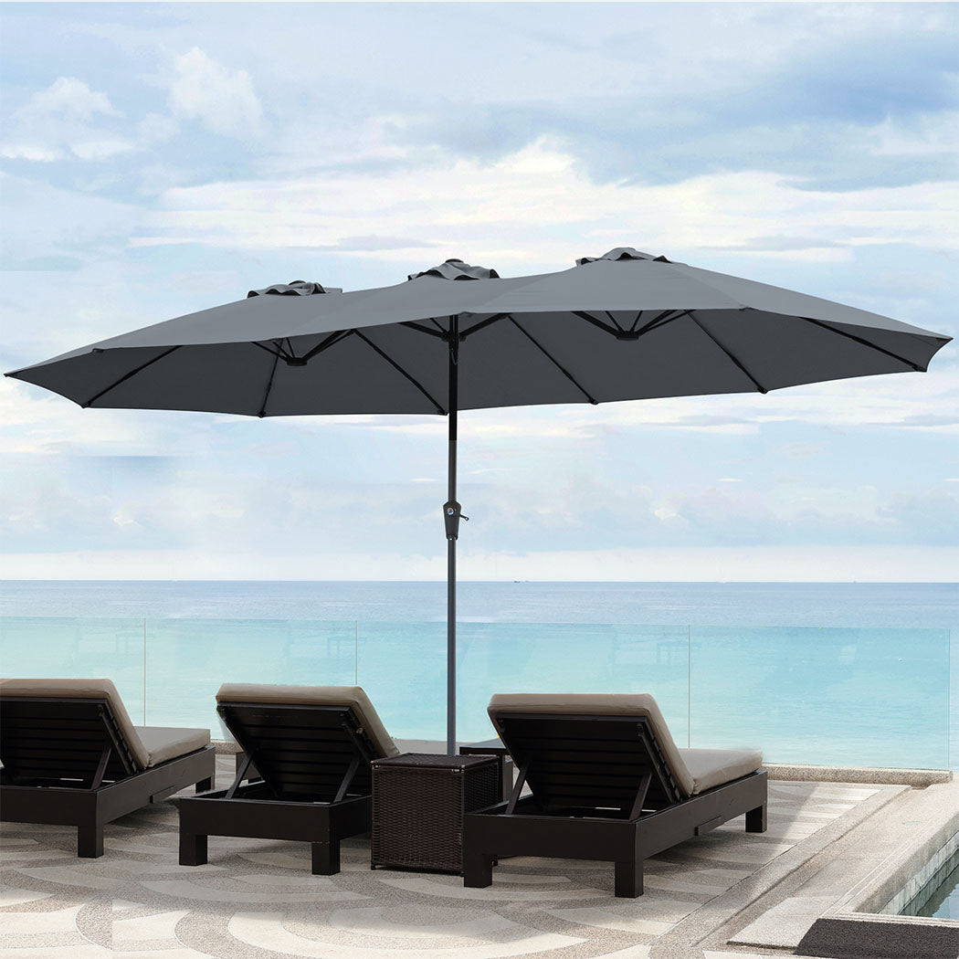 Centra 4.5M Double-sided Patio Umbrella Outdoor Umbrella Base Stand Grey-1954802422140506118