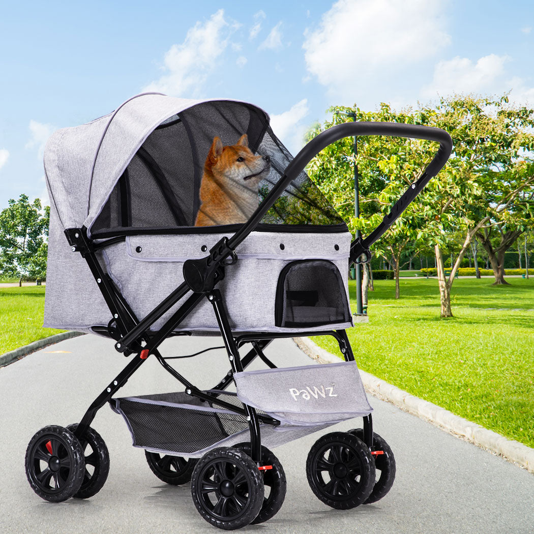PaWz Pet Stroller Pram Dog Carrier Trailer Grey-1954802607285473286
