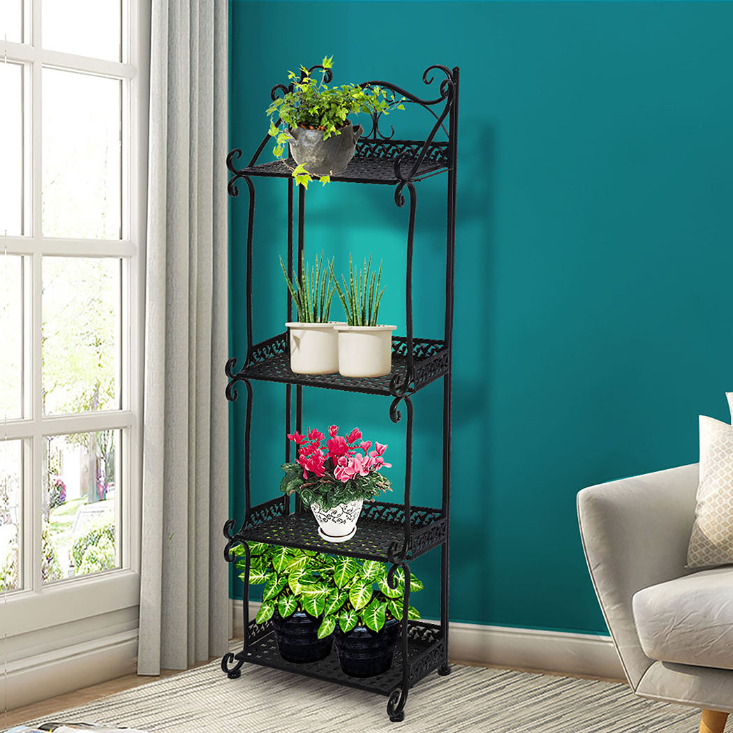 Levede Plant Stand 4 Tiers Outdoor Indoor Black-1910112301181177862