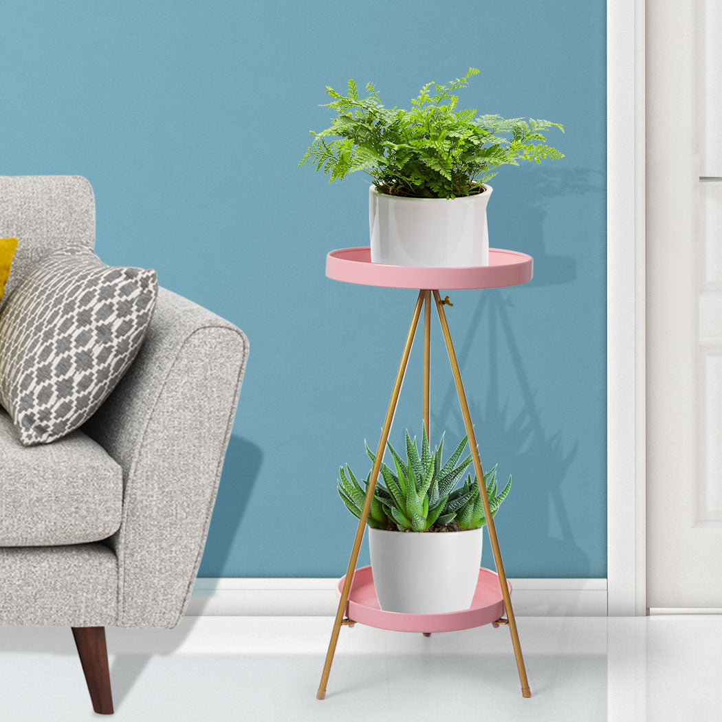 Levede Plant Stand 2 Tiers Outdoor Indoor Pink Gold Medium-1954802669092737030