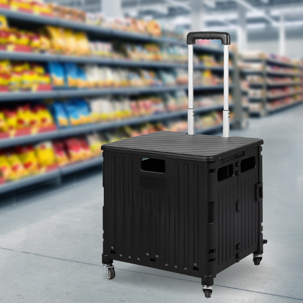 Folding Shopping Trolley Cart Portable Black-1954802609630089222