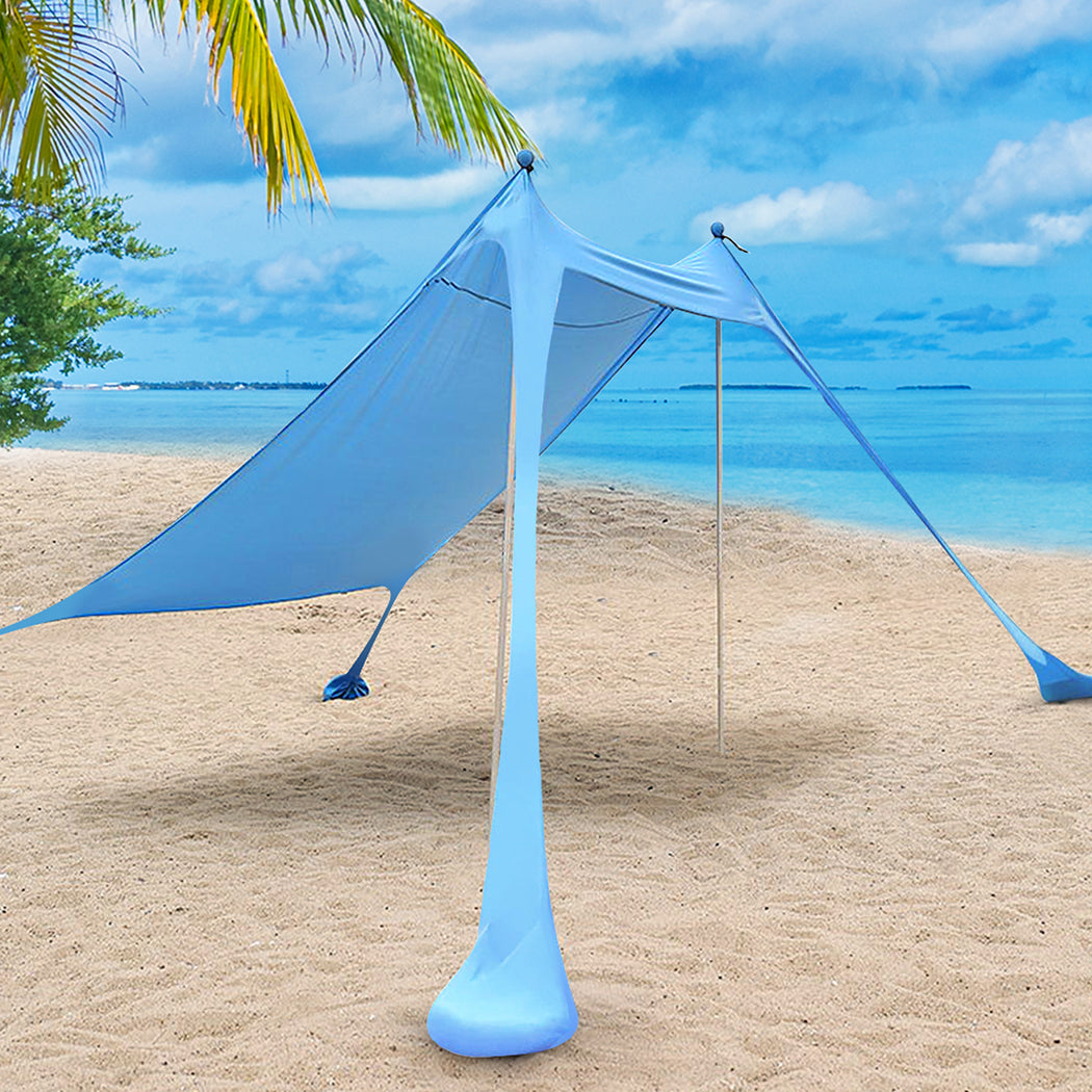 Beach Tent Camping Canopy 2-4 Person Family Sun Shade Shelter 210x210cm Blue-1954802654450421766