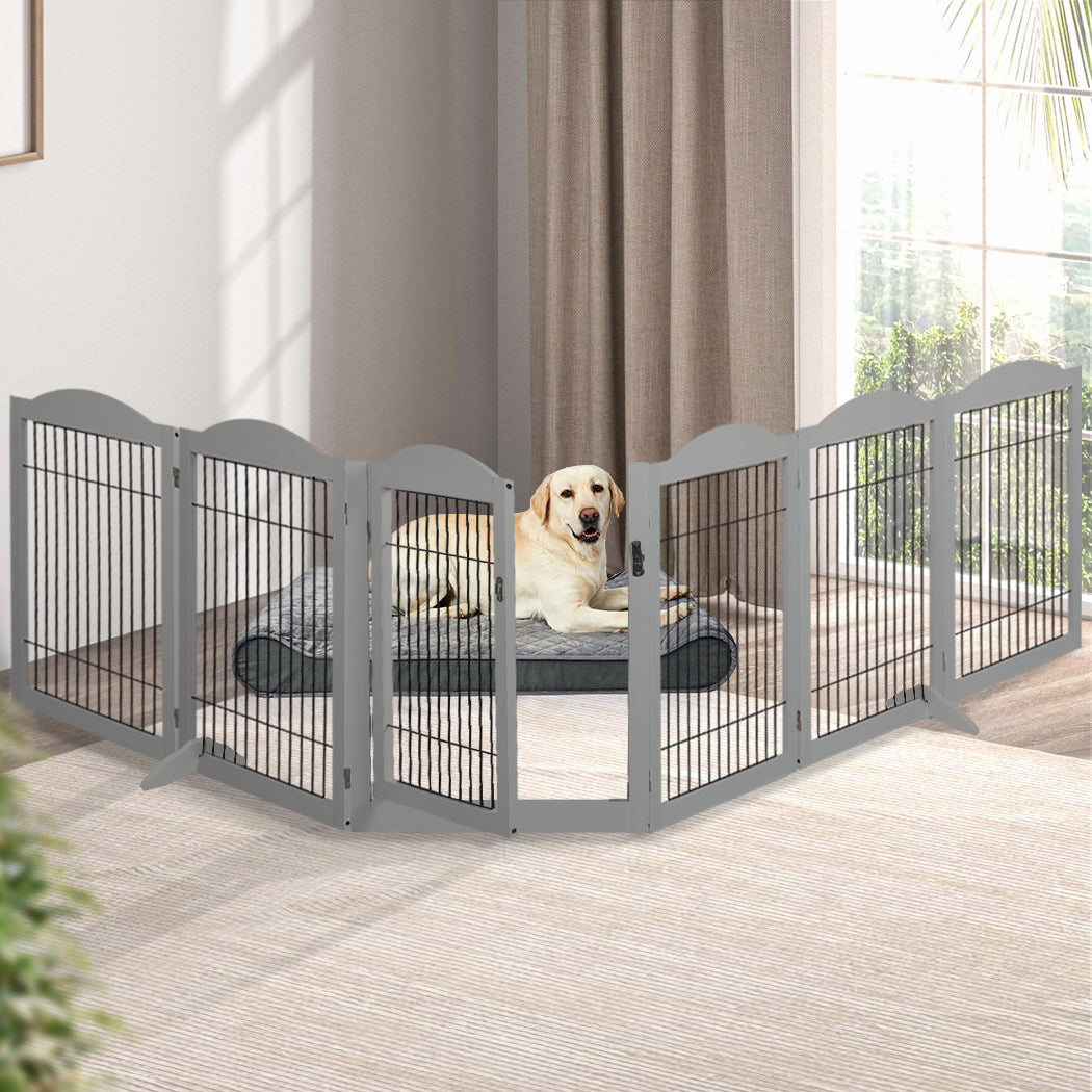 PaWz 6 Panels Pet Dog Playpen Puppy Grey-1954802560334434310