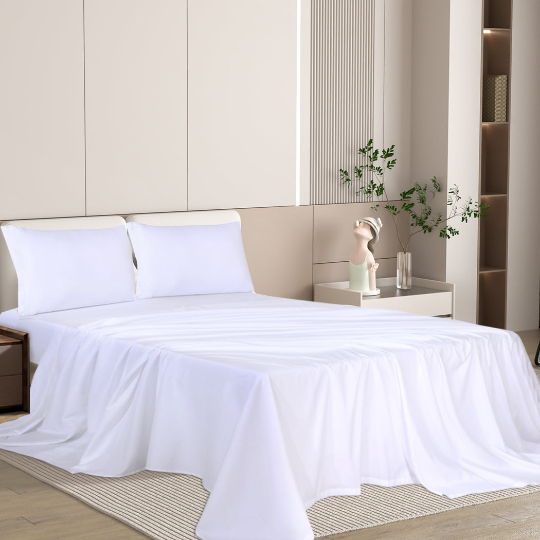 Dreamz 4pcs Double Size 100% Bamboo Bed Sheet Set in White Colour-1954802919341690886