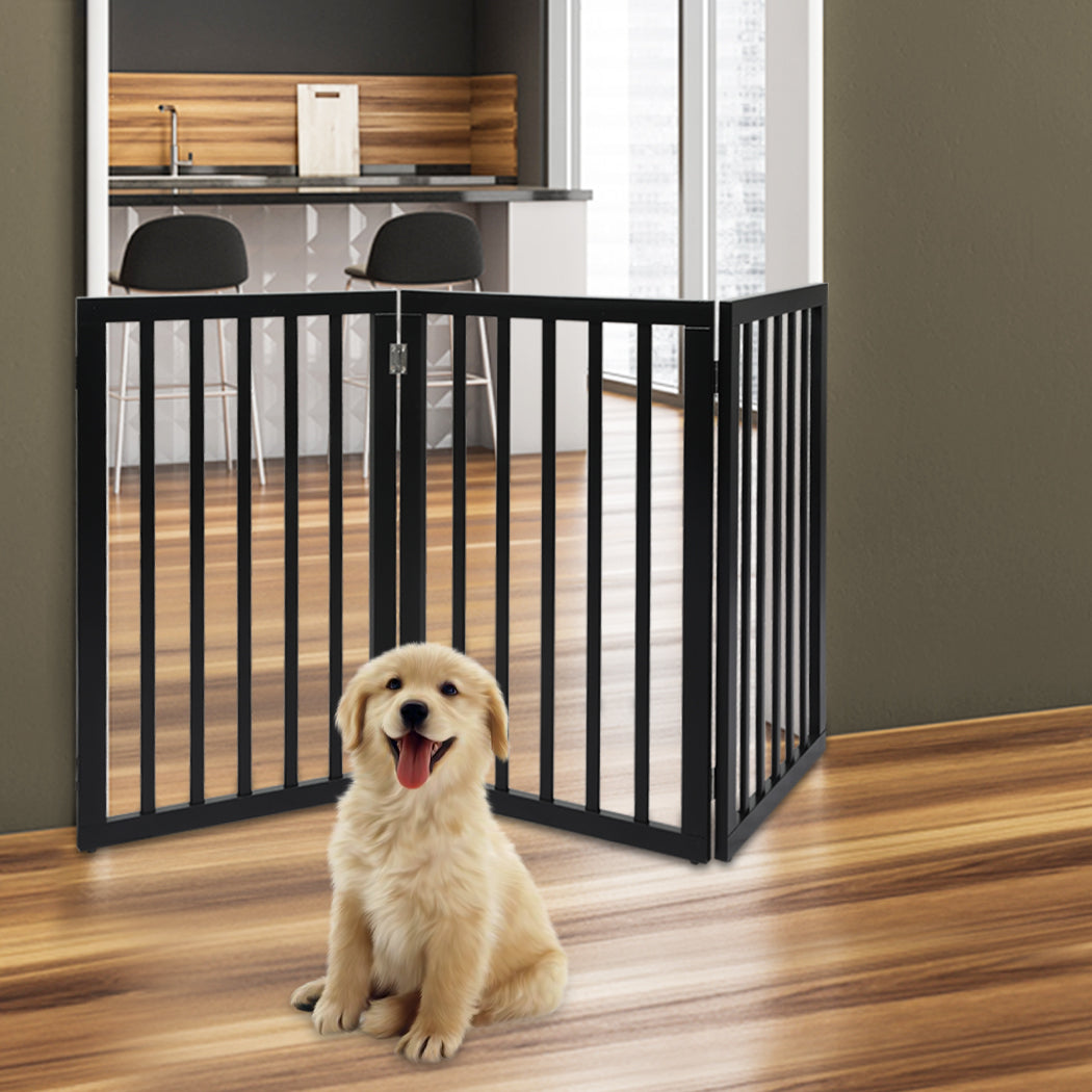 PaWz 3 Panels Wooden Pet Gate Dog Fence Black 139CM-1954802528155734022