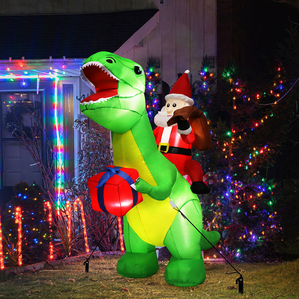 Santaco Christmas Inflatables Outdoor Santa Claus Riding Dinosaur Lights Décor-1910112239126450182