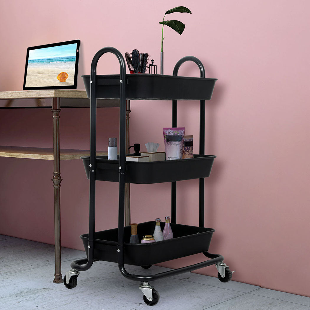 Levede 3 Tiers Kitchen Storage Trolley Black-1954802729629126662