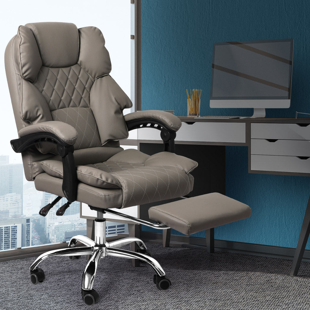 Levede Gaming Chair Office Computer Grey Footrest-1910112922999328774
