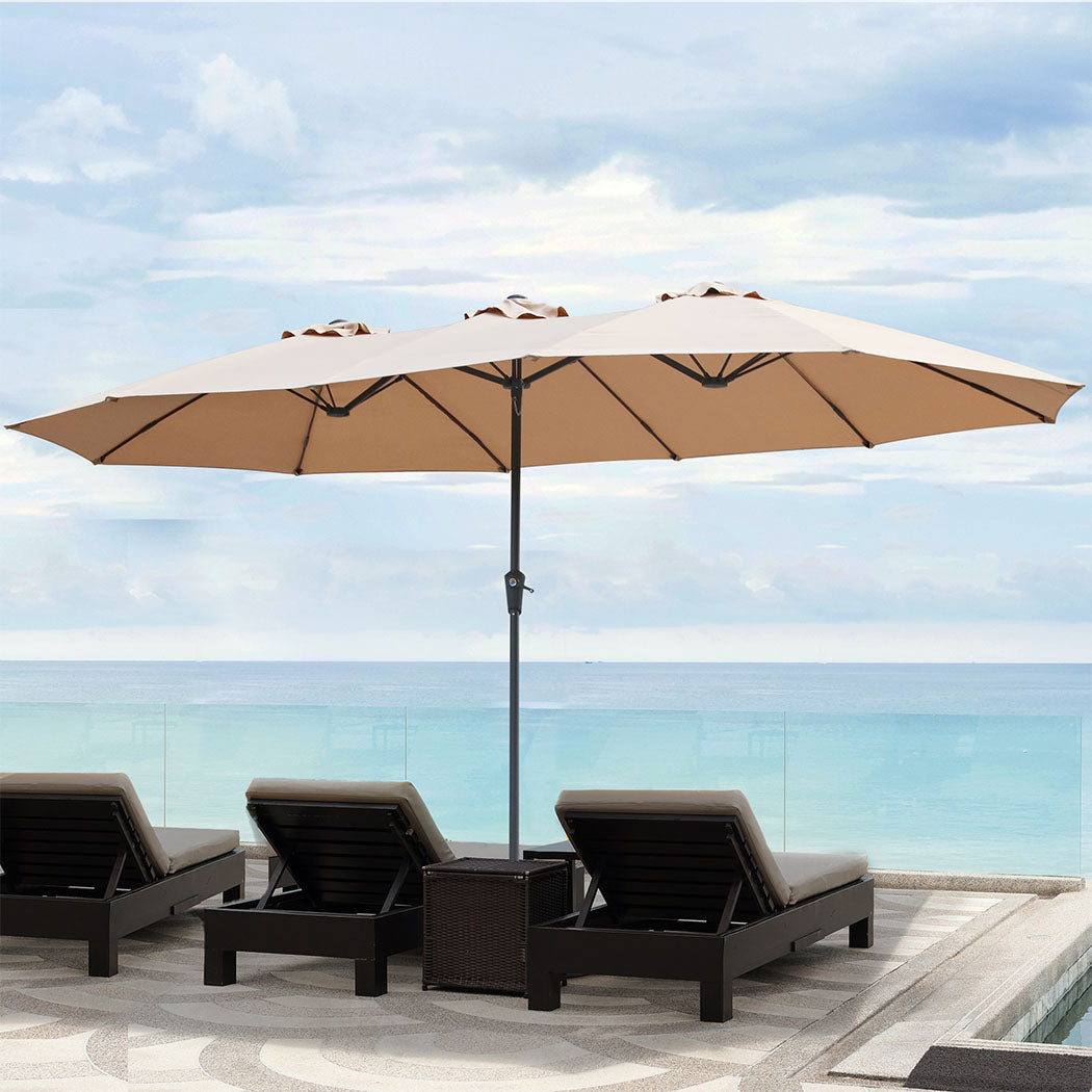 Centra 4M Double-sided Patio Umbrella Outdoor Umbrella Base Stand Khaki-1954802422698348550