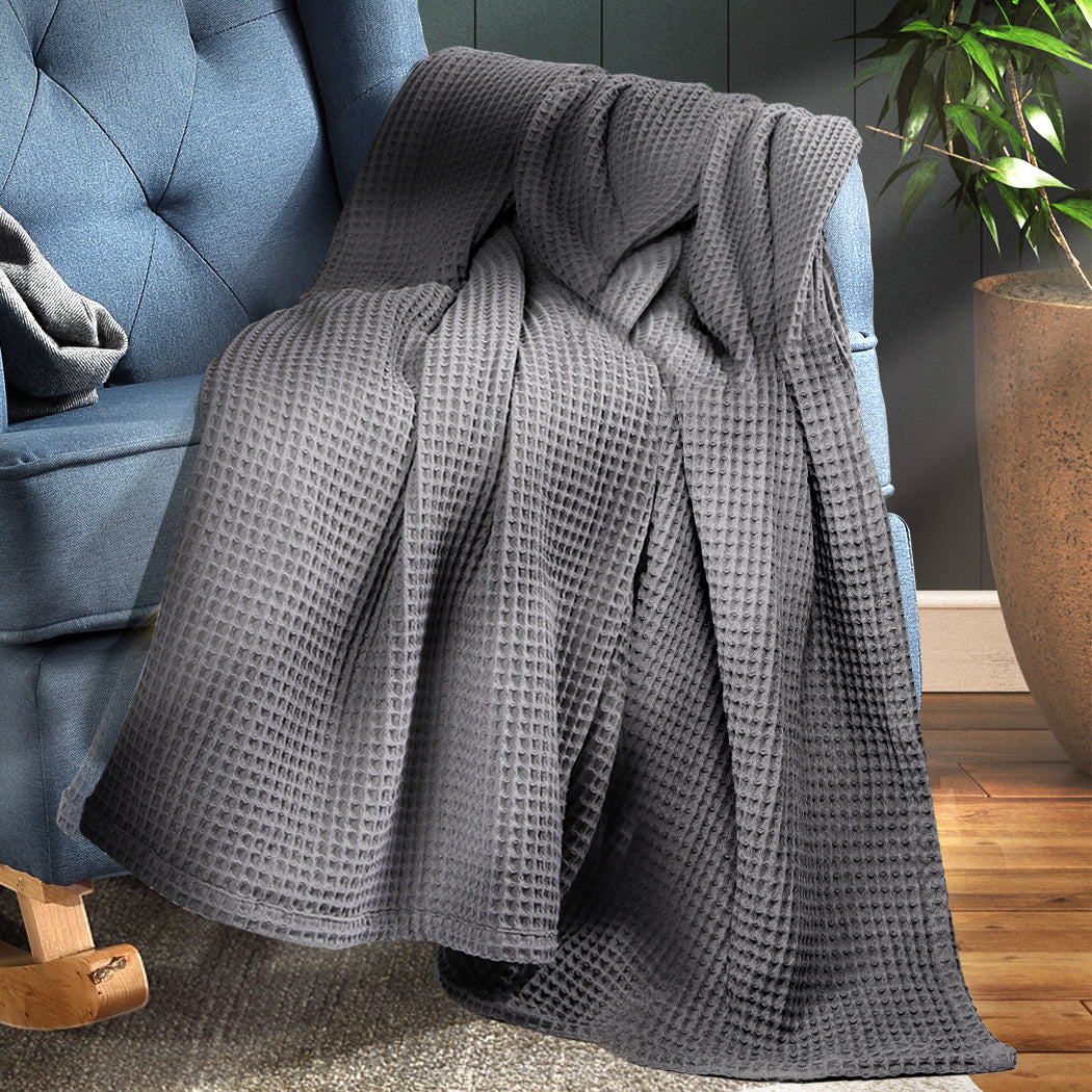 DreamZ Throw Blanket Cotton Waffle Blankets Grey Single-1954802944599789574