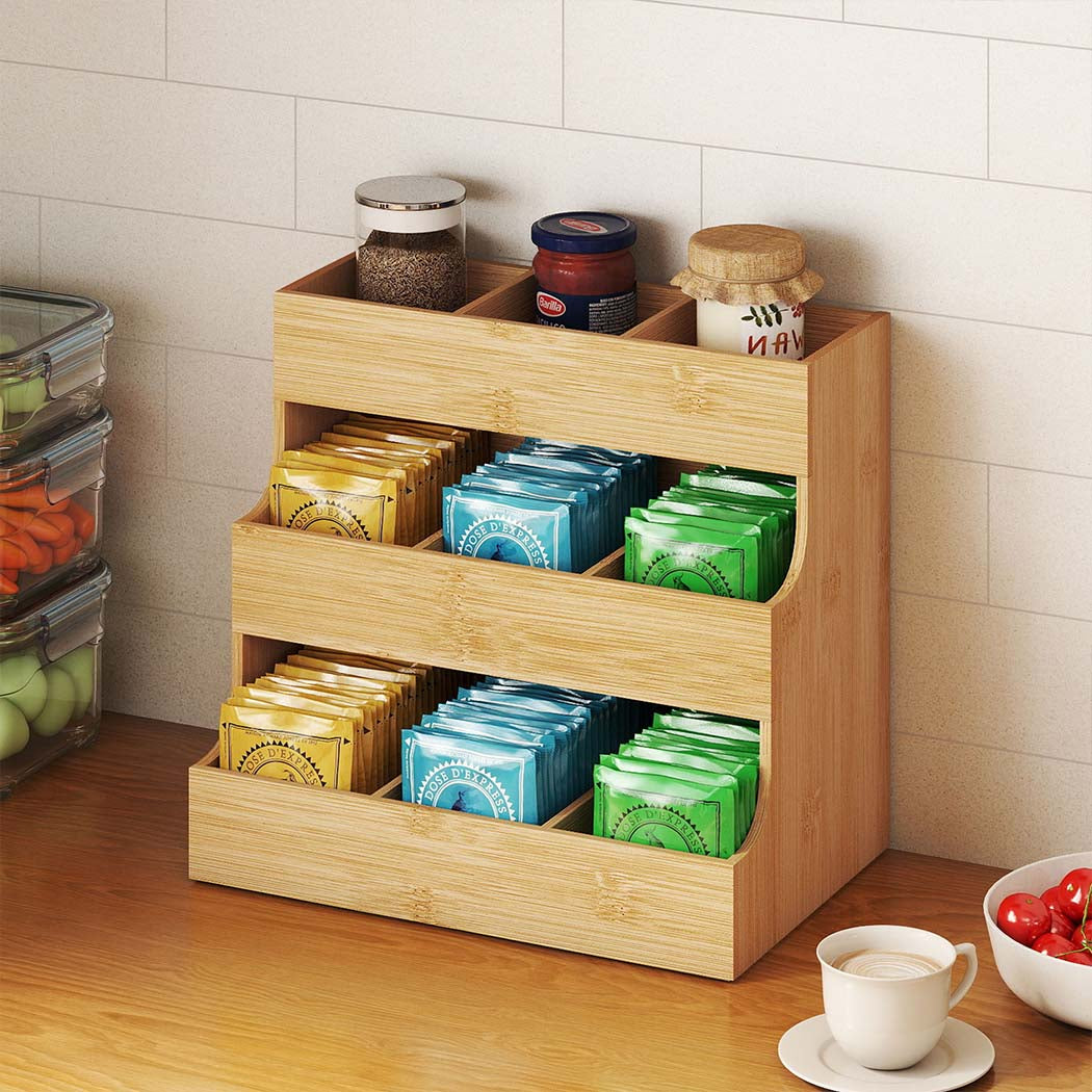 Toque Vertical Bamboo Tea Organizer Holds 180 Tea Bags-1973193601324290054