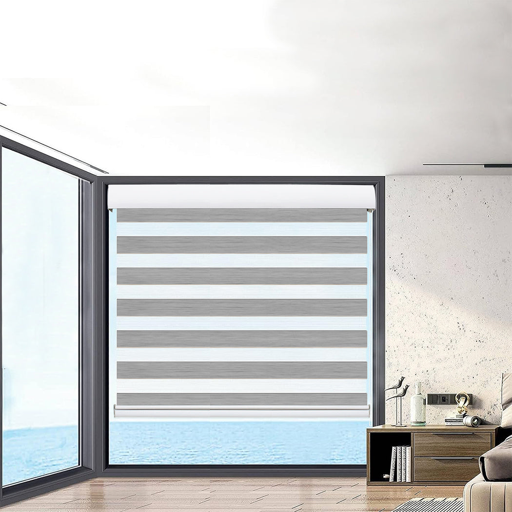 Marlow Blackout Zebra Roller Blind Curtains 210x210 Grey-1954802974027026438