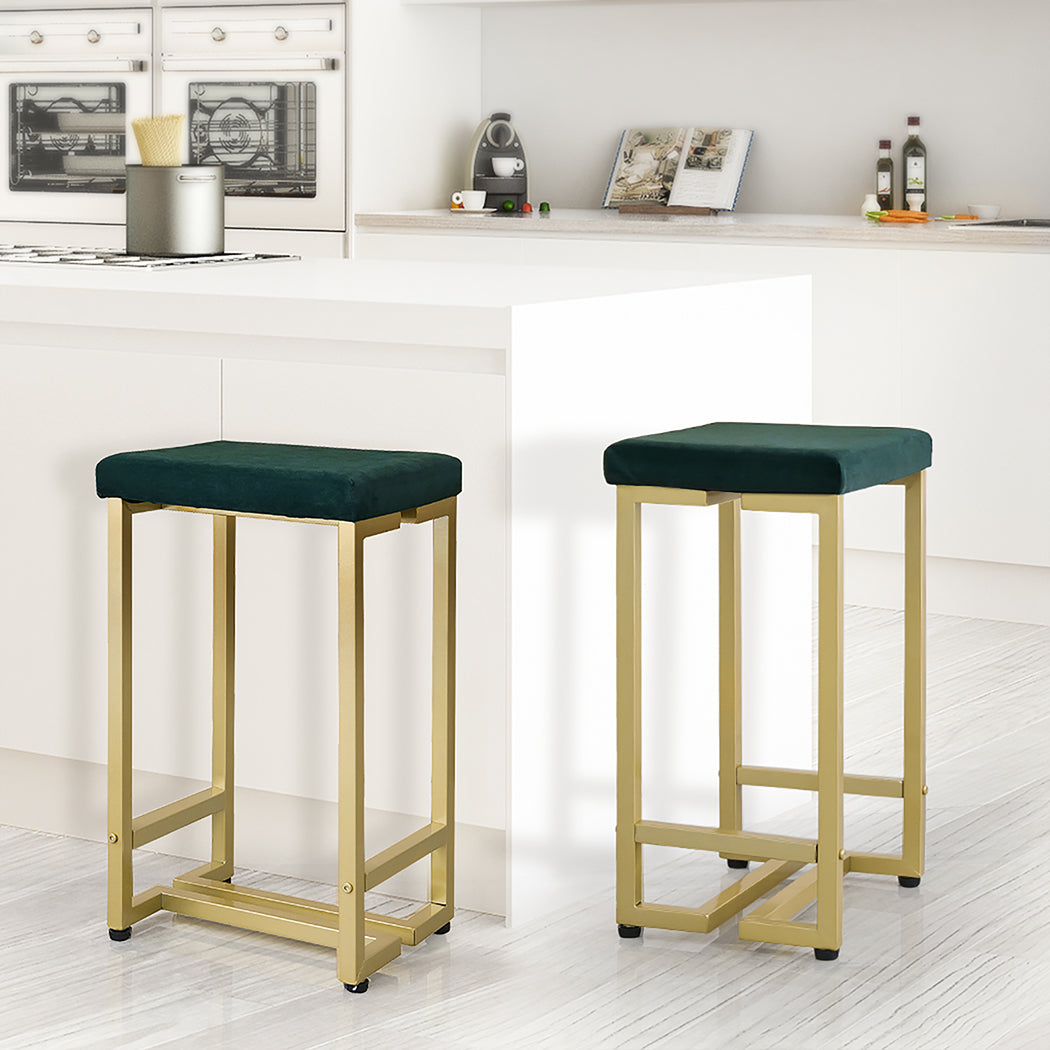 Levede 2x Bar Stools Velvet Backless-1919892921994317830