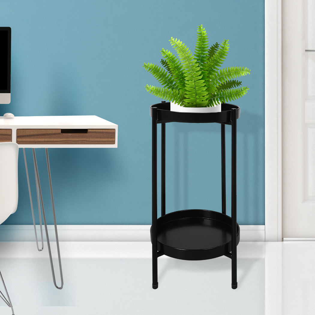 Levede 2 Tier Plant Stand Metal Flower Black Medium-1954802666005729287