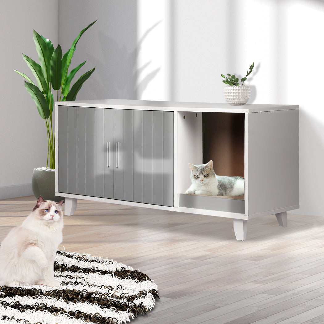 PaWz Enclosed Cat Litter Cabinet Box Grey-1954802552142958598