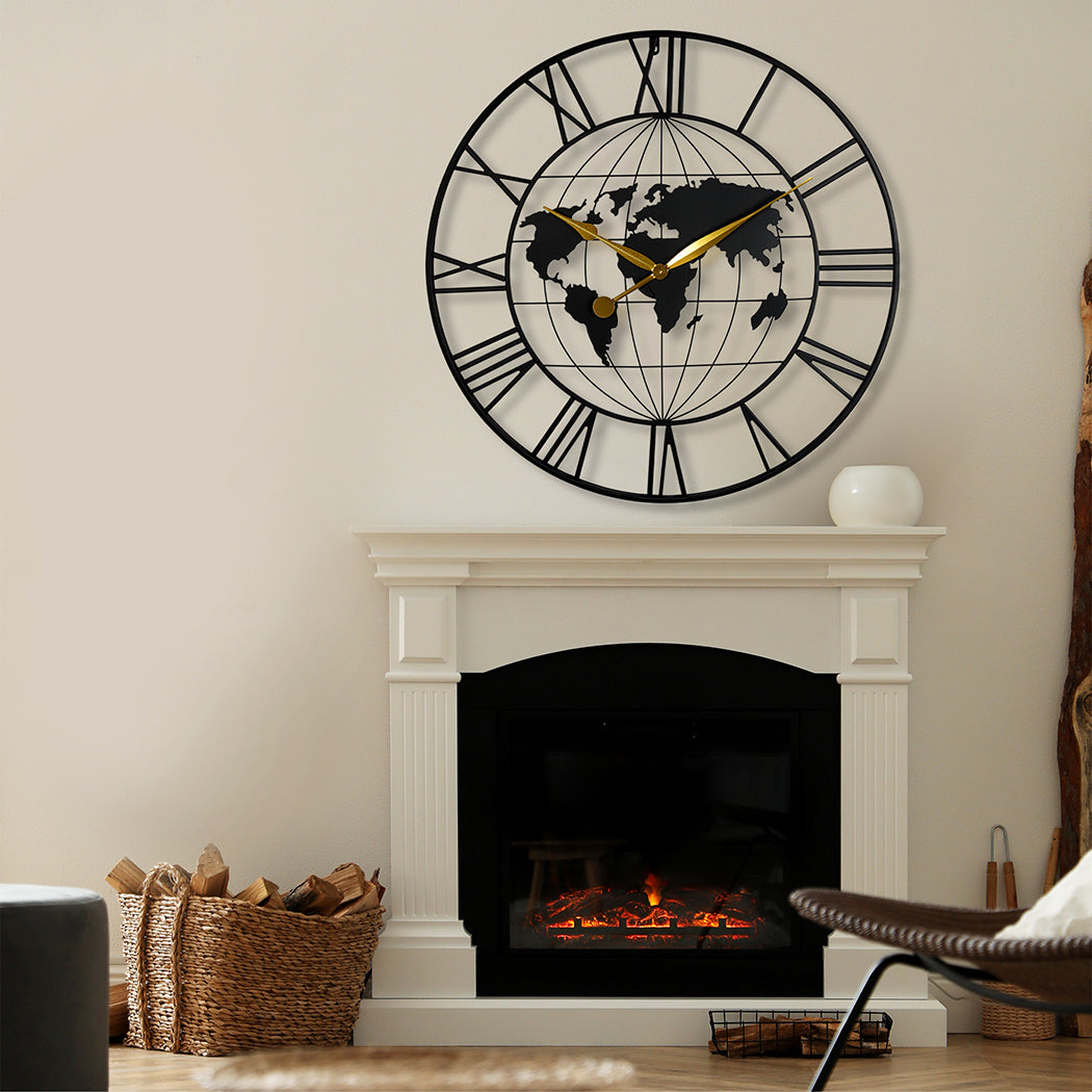 Yezi 60cm Large Wall Clock Roman Numeral Home Black-1954802451580325894