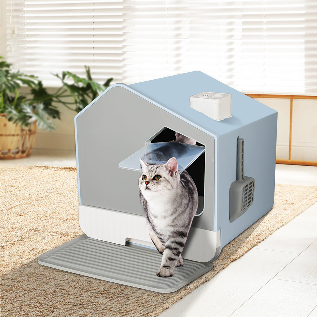 PaWz Fully Enclosed Cat Litter Box Mat Blue-1954802565841555462