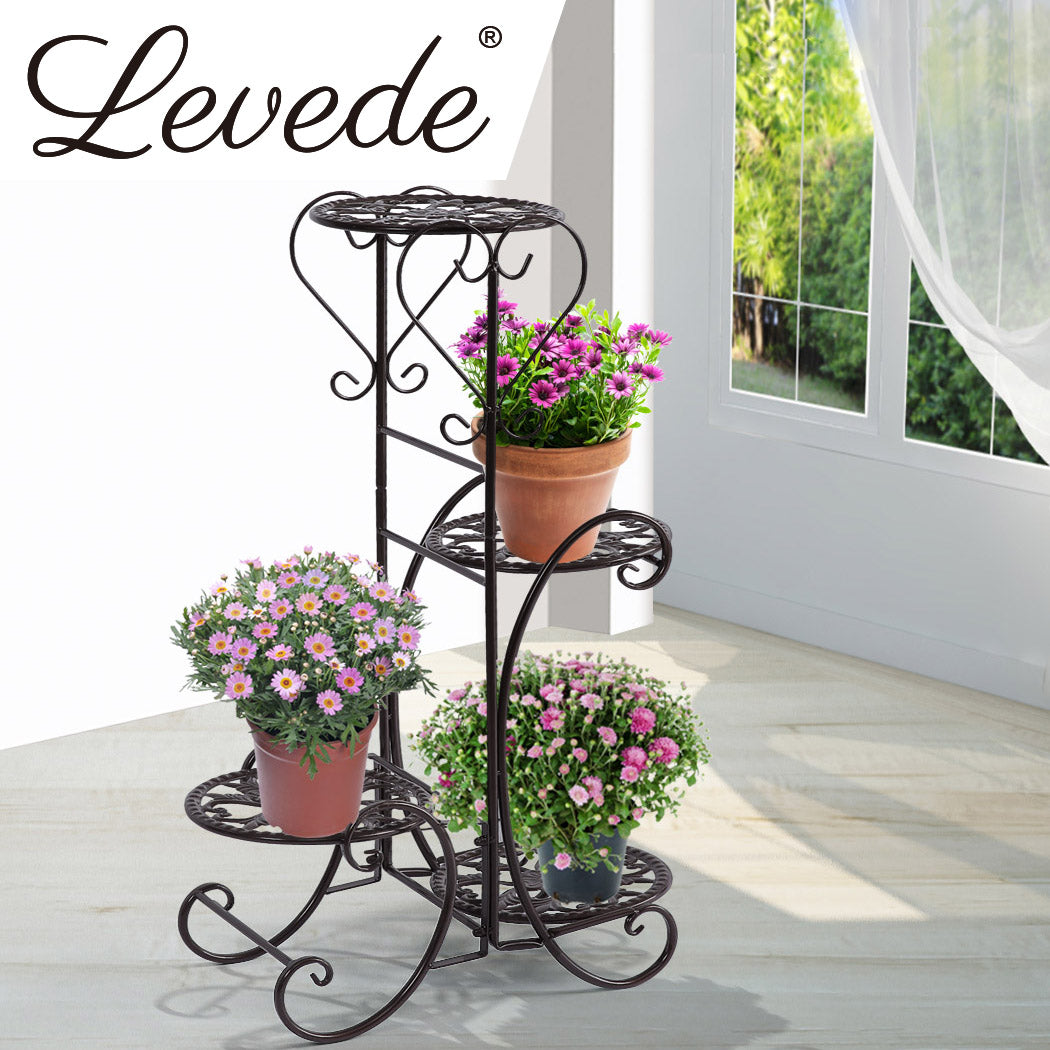 2x Levede Flower Shape Metal Plant Stand Black-1954802661928865798