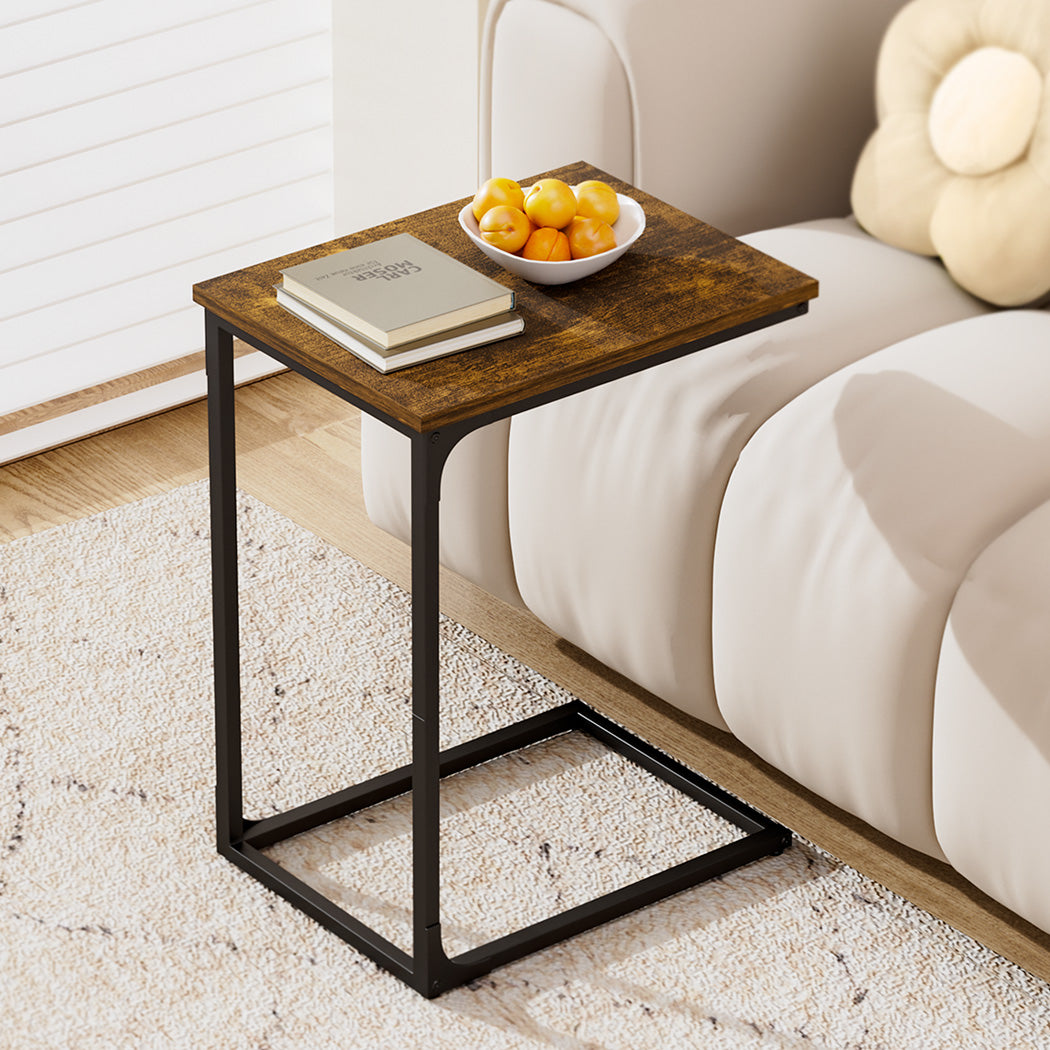 Levede C-shaped End Table Side Sofa Coffee Wood Overbed Laptop Table Industrial-1954802385700392966