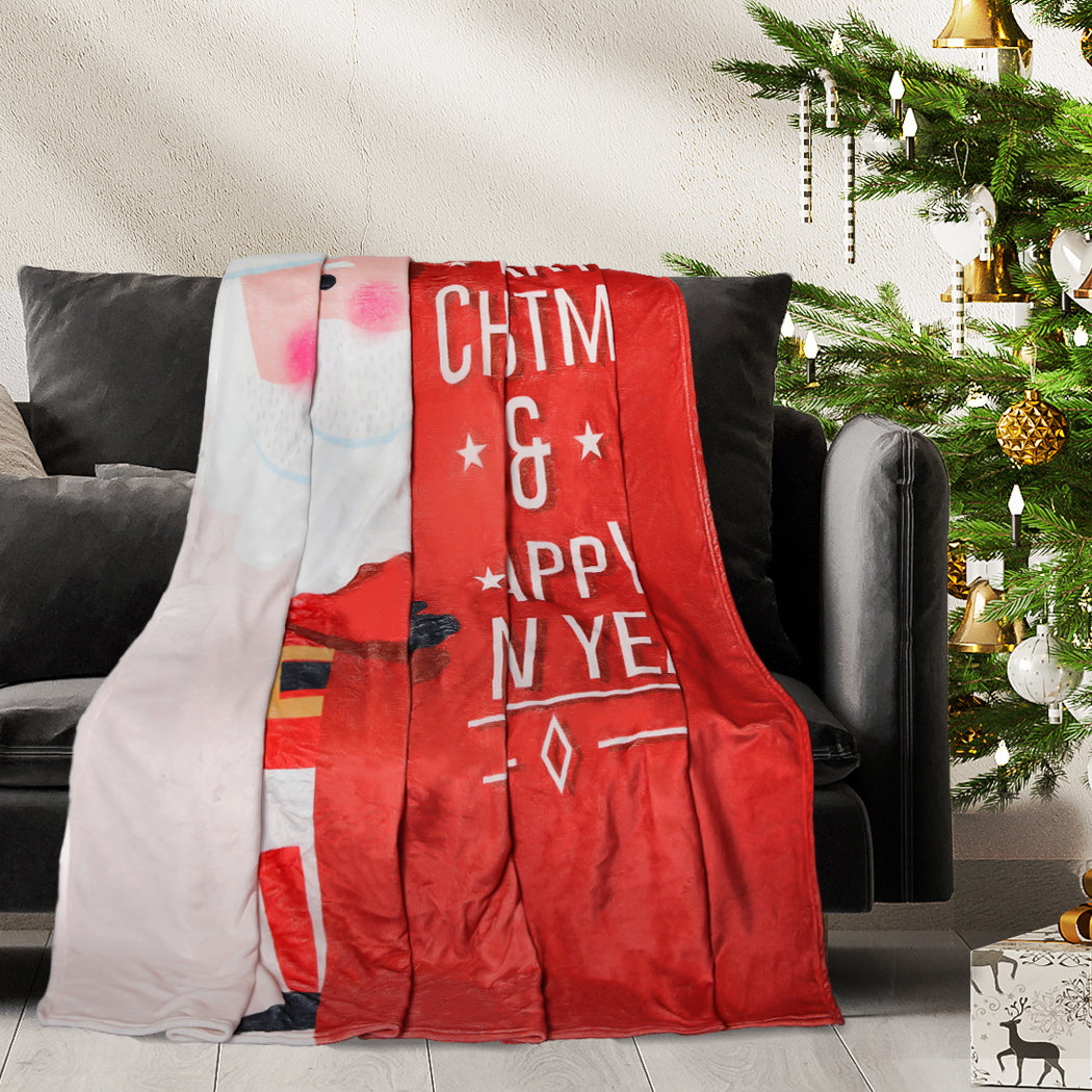 Santaco Throw Blanket Xmas Double Sided Red Single-1910112325688496134