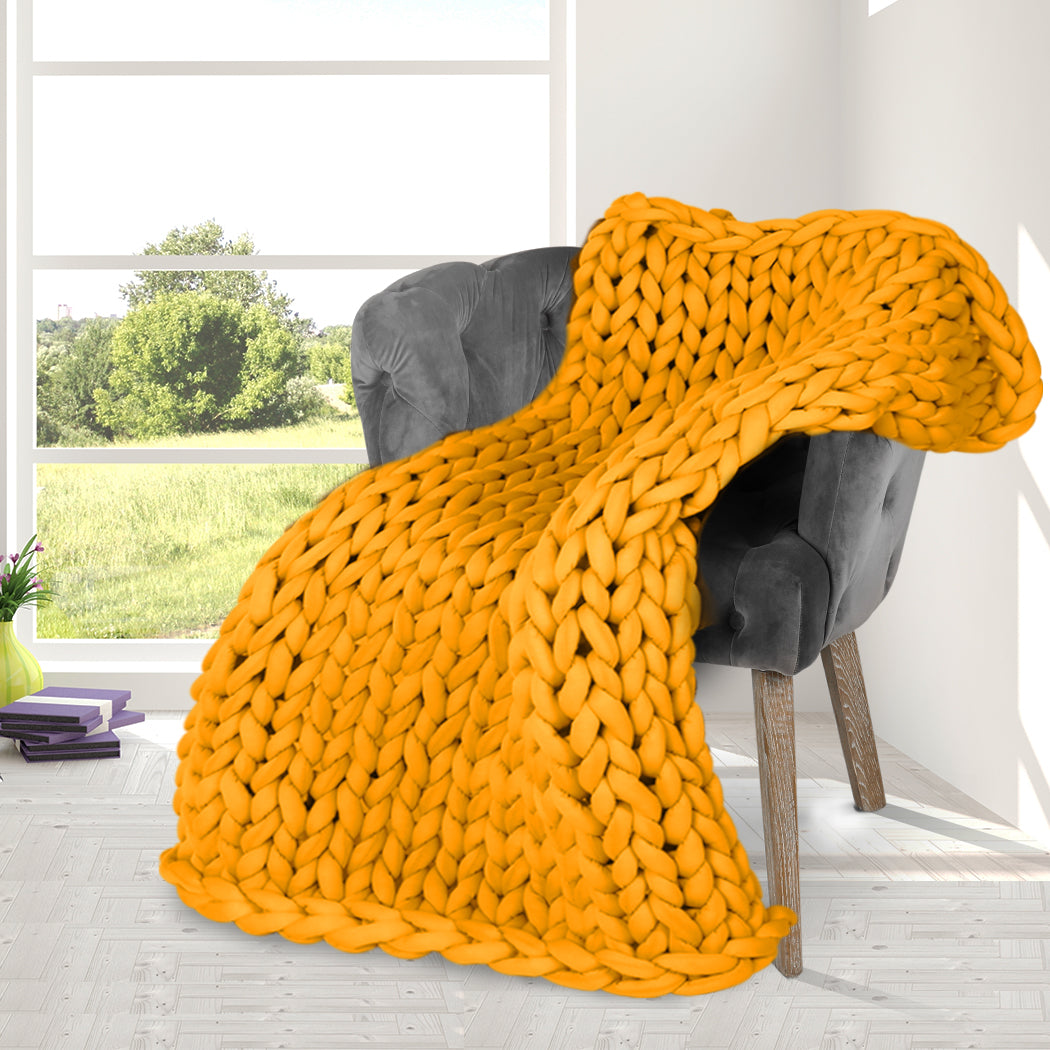 Dreamz Knitted Weighted Blanket Chunky Yellow Kids-1954802943995809798