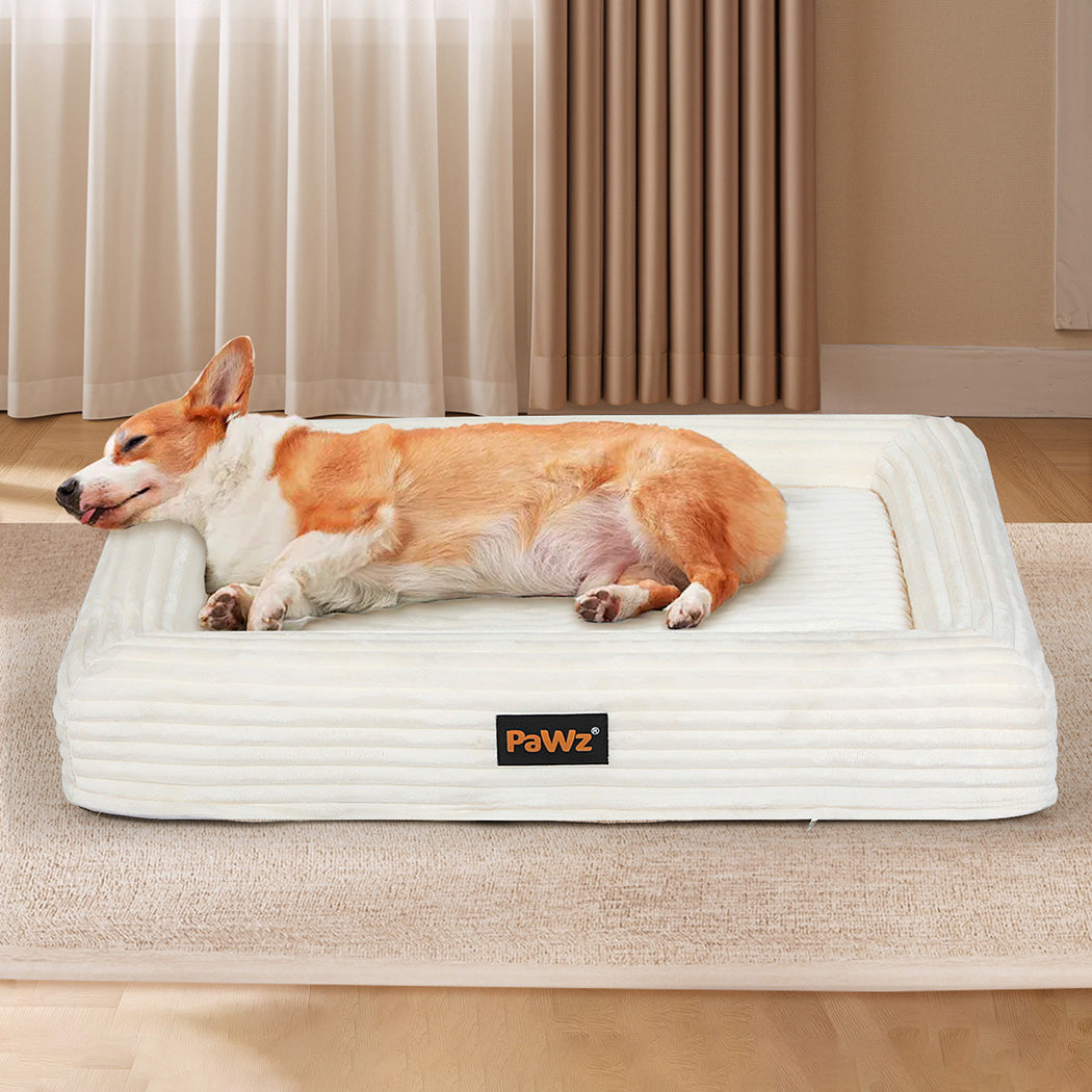 Pawz L Size Orthopedic Dog Bed with Corduroy Removable Cover Waterproof Washable Beige-1973193547448455174