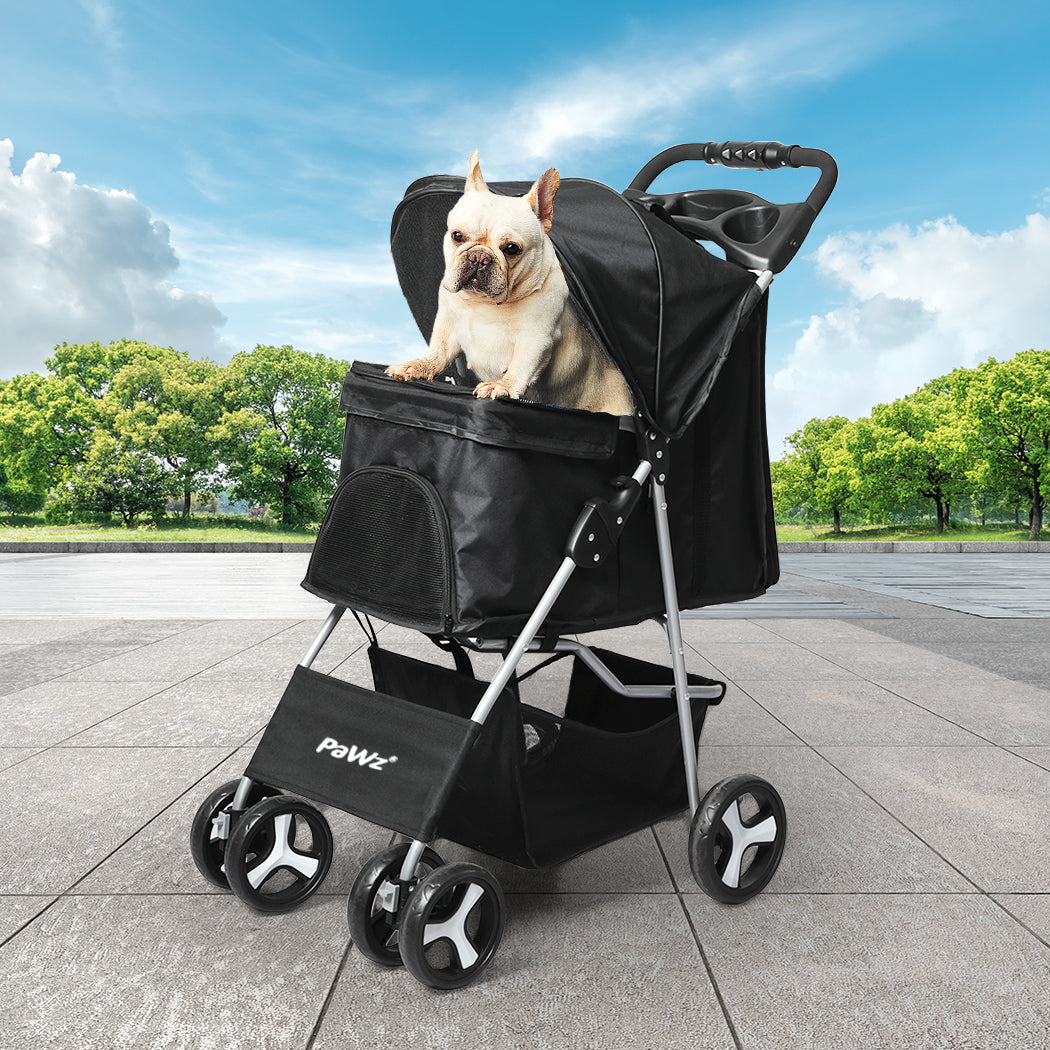 PaWz 4 Wheels Pet Stroller Dog Cat Cage Black-1954802606035570694
