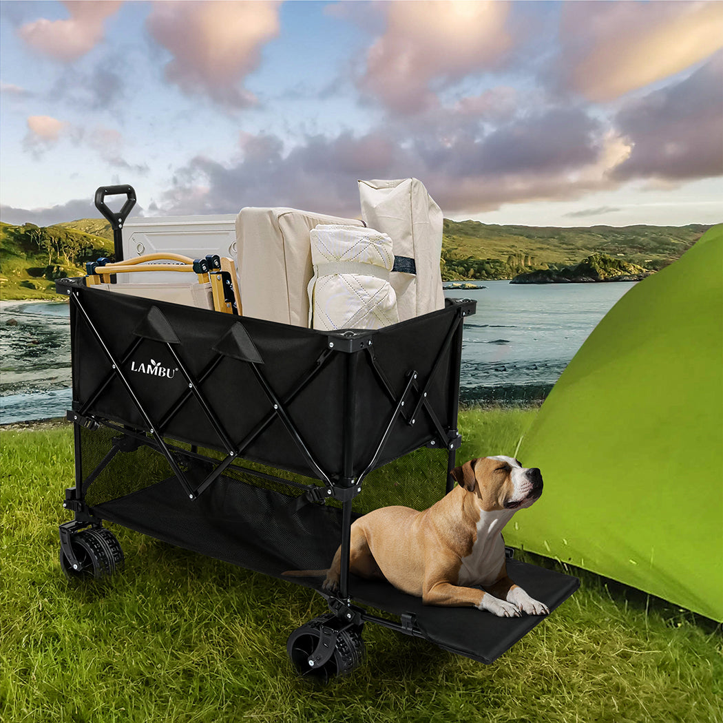 Lambu Folding Wagon Cart Double Shelves-1954802442352857094