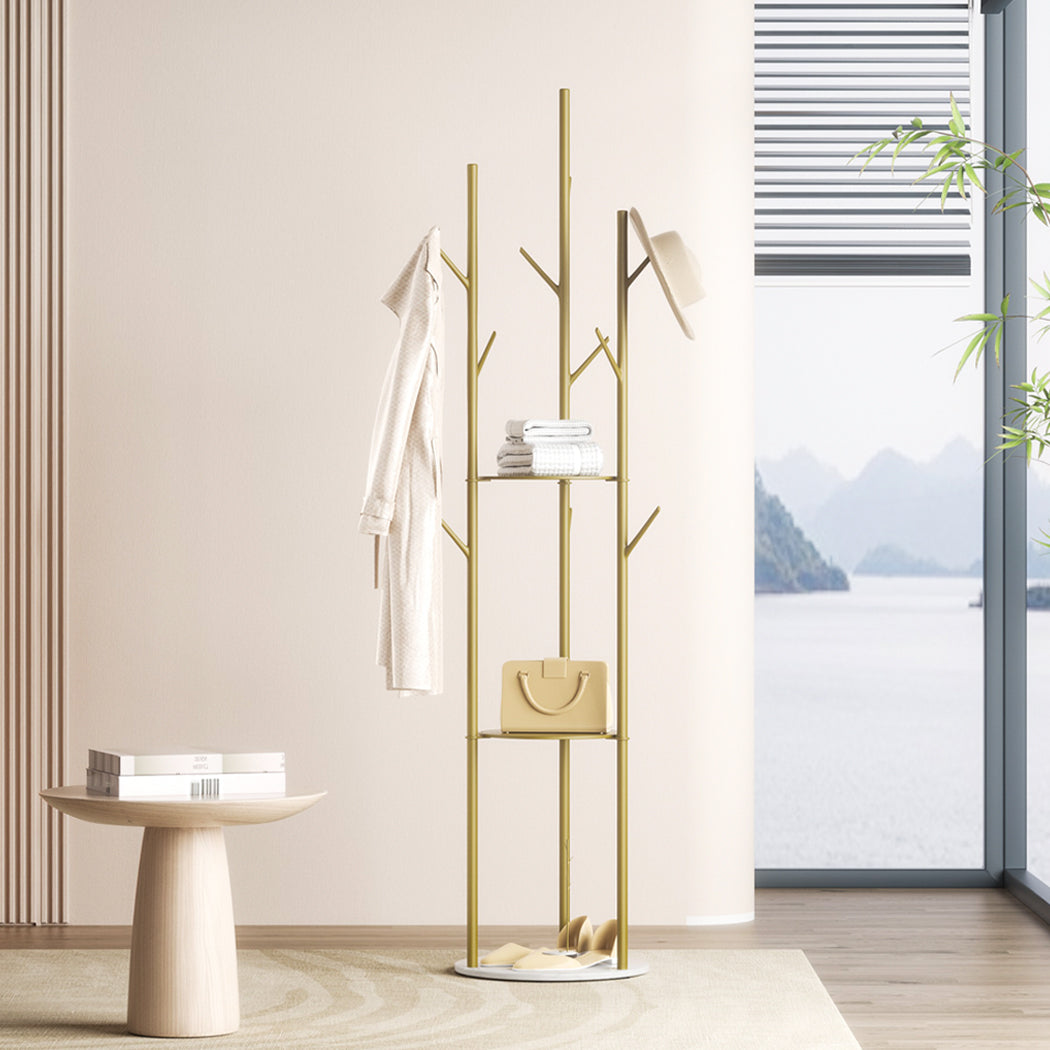 Levede Coat Rack Clothes Stand 8 Hook Organizer Gold-1954803015403835398