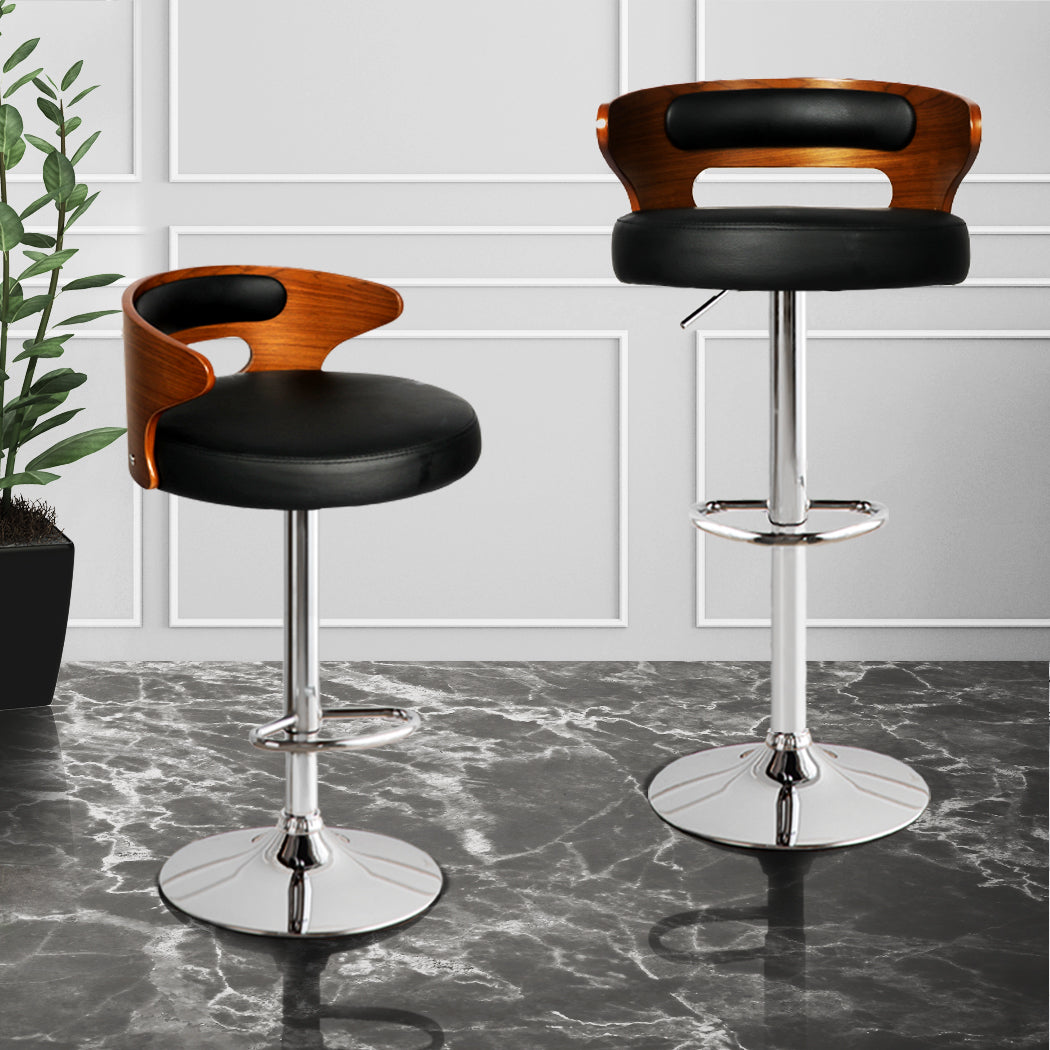 Levede 1x Kitchen Bar Stools Gas Lift Black Silver-1910113240004825094