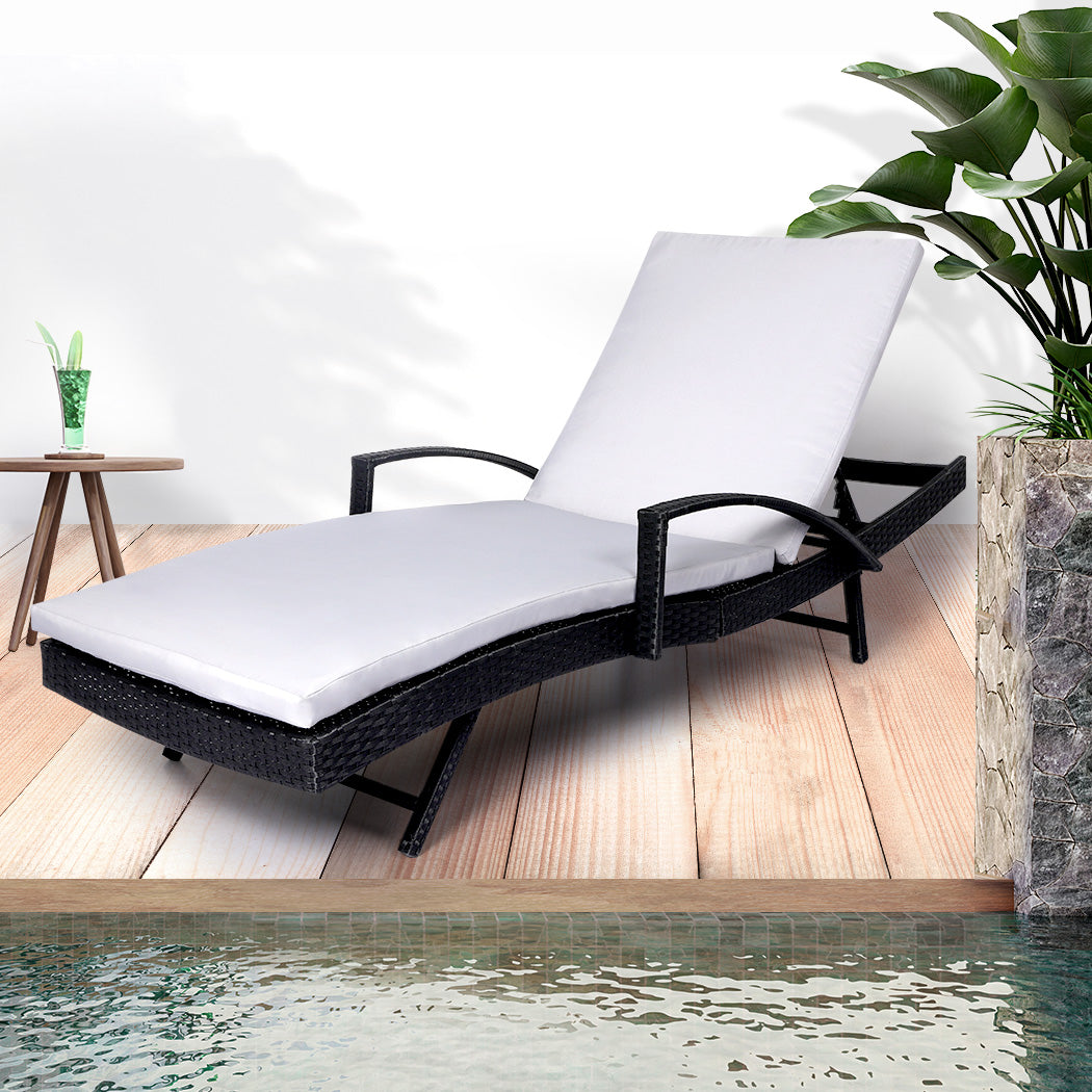 Levede Sun Lounger Wicker Lounge Outdoor Grey-1954802878652747782