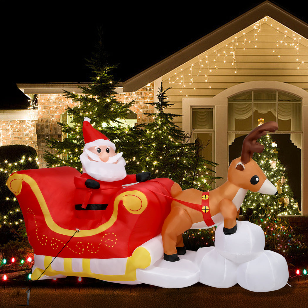 Santaco Christmas Inflatables Outdoor Santa Claus Reindeer Sleigh Lights Decor-1973194173037285382