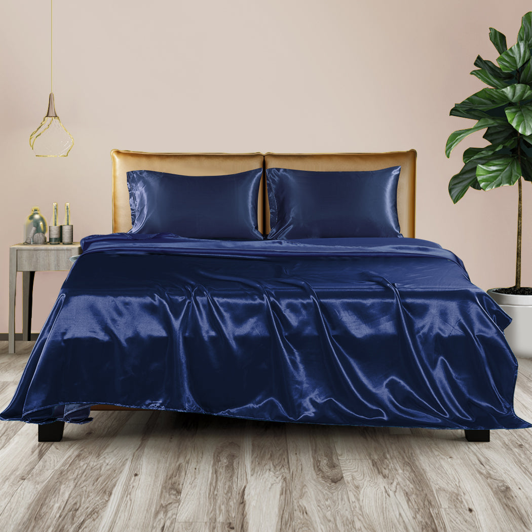 DreamZ Silky Satin Sheets Fitted King Blue-1954802913859735558