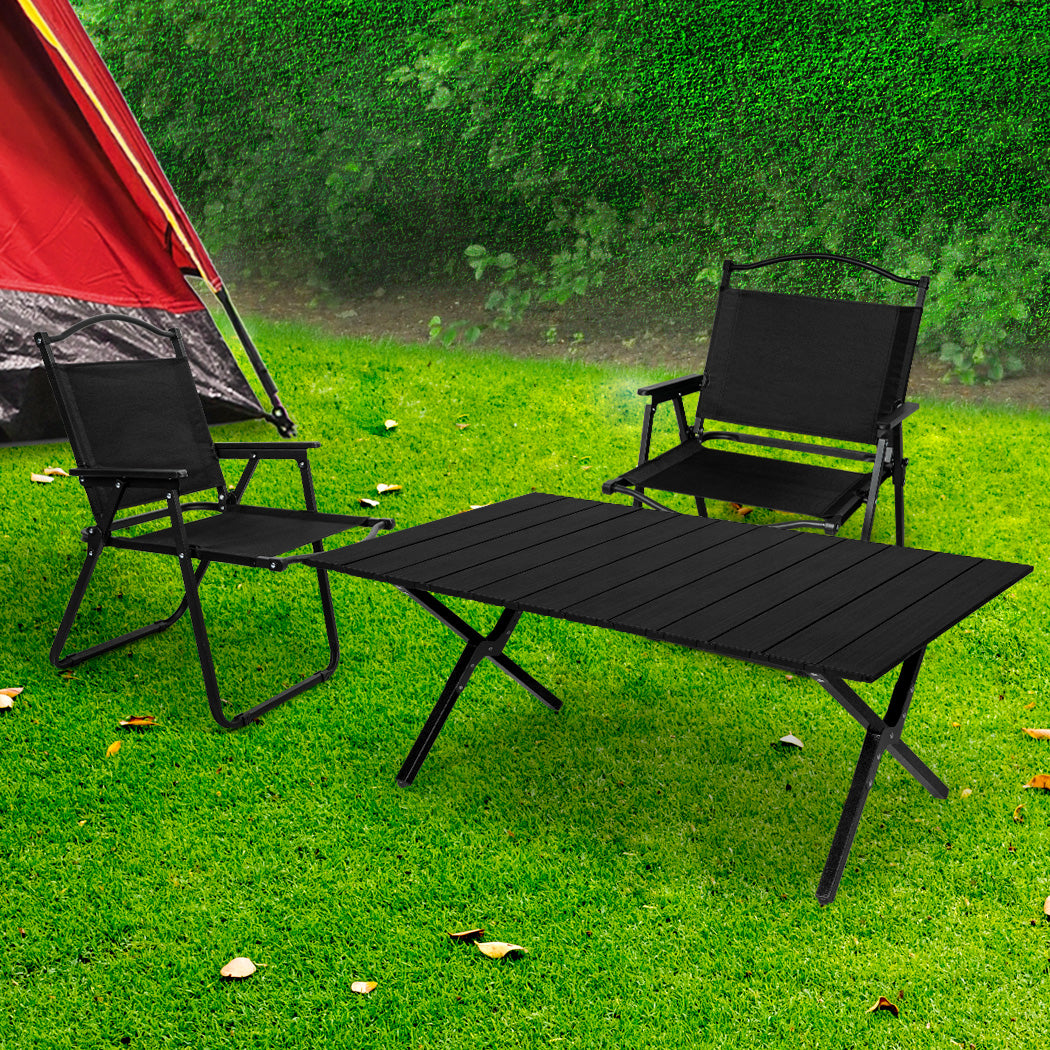Levede Folding Camping Table Chair Set Black-1954802885208444934