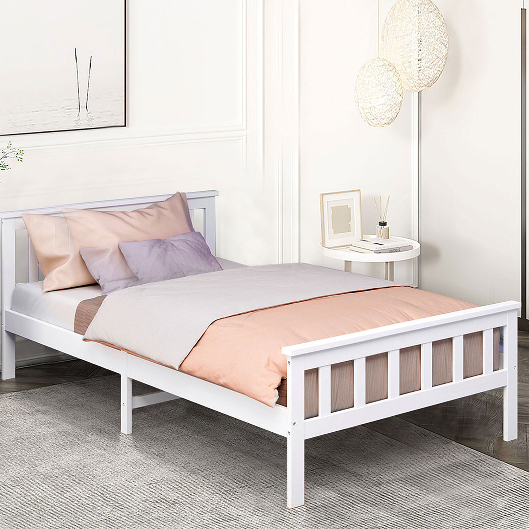 Levede Wooden Bed Frame King Single White-1910113206249066502