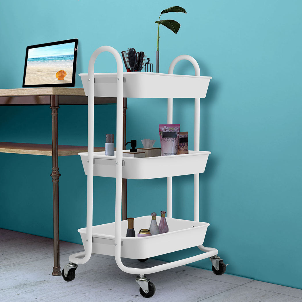 Levede 3 Tiers Kitchen Storage Trolley White-1917016722657906694