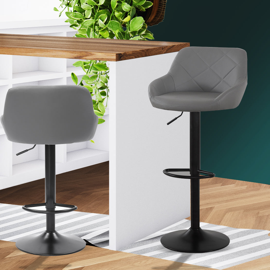 2x Bar Stools Stool Kitchen Chairs Swivel Grey-1919892919276408838