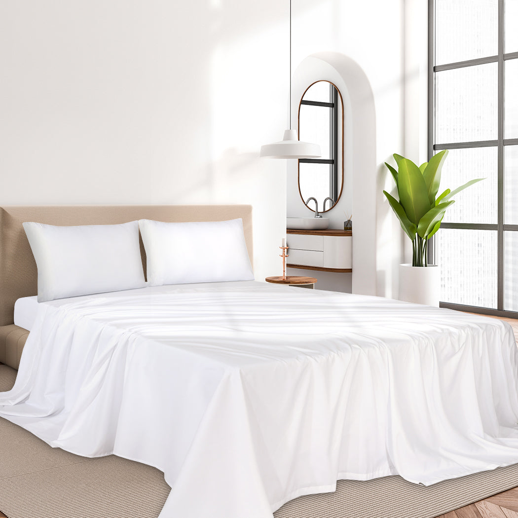 Dreamz 4pcs King Size 100% Bamboo Bed Sheet Set in White Colour-1954802920130220038