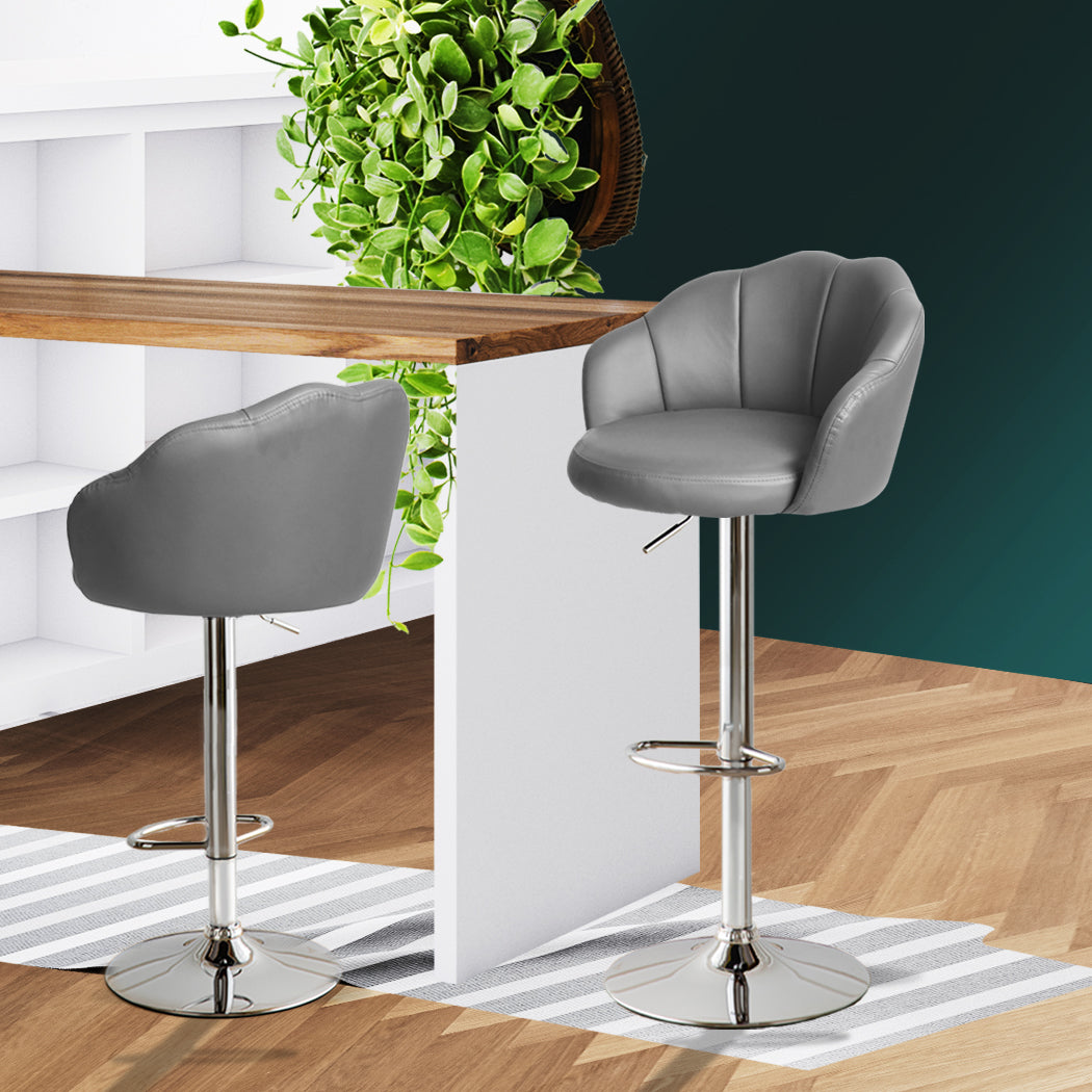 Levede 2x Bar Stools Kitchen Gas Lift Grey-1919892921260314630