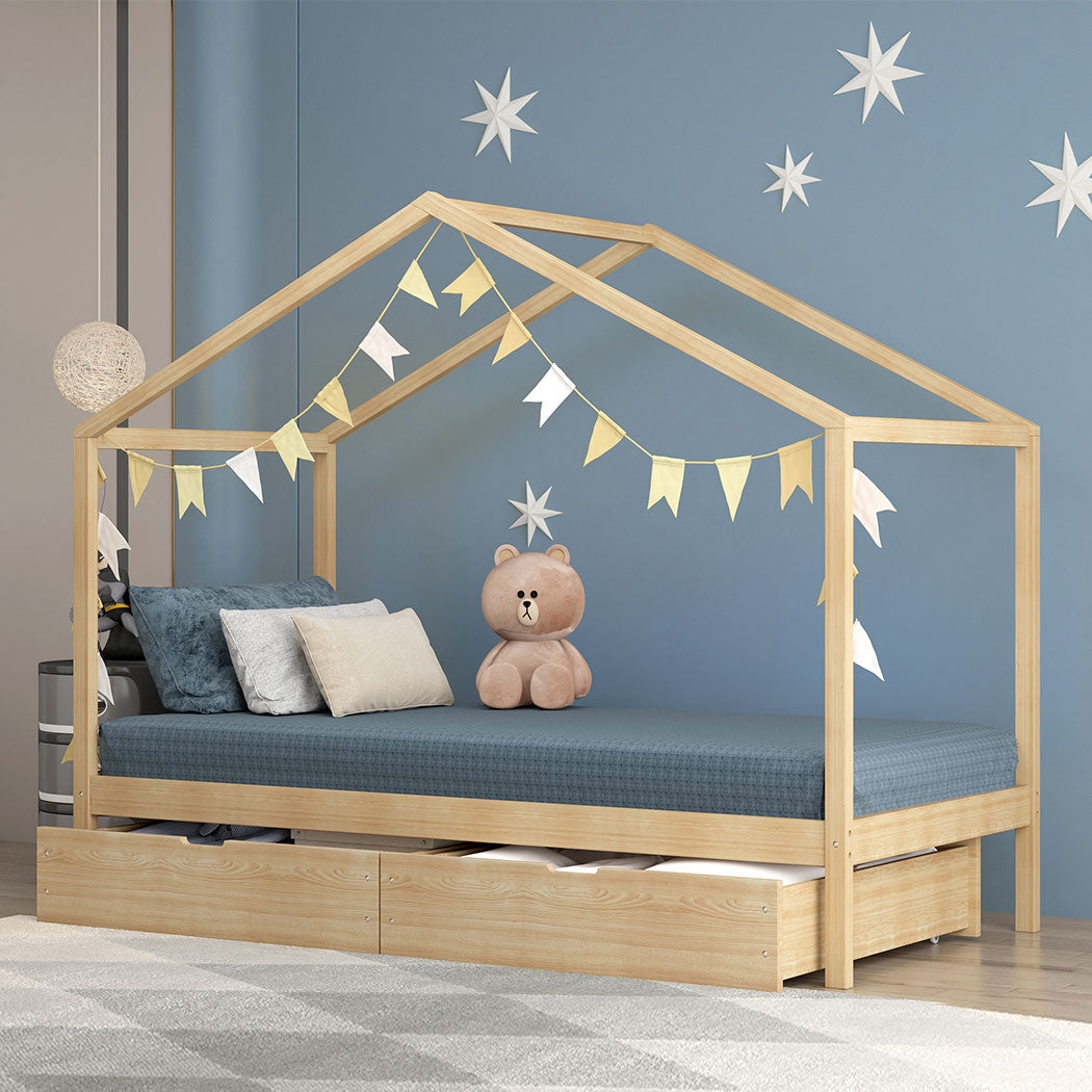 Levede Bed Frame Wooden Single Timber Natural-1919892911835713542