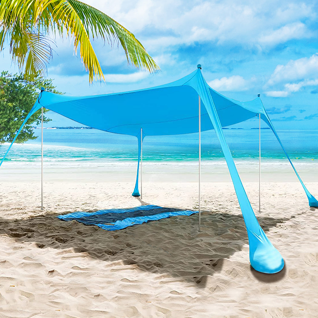 Beach Tent Camping Canopy 4-6 Person Family Sun Shade Shelter 300x300cm Blue-1954802654630776838