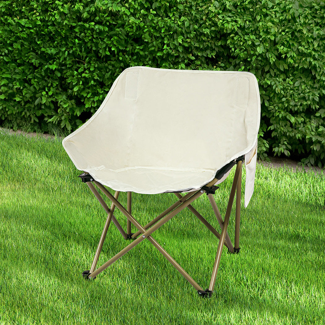 Levede Folding Camping Moon Chair Lightweight Beige-1910112919954264070