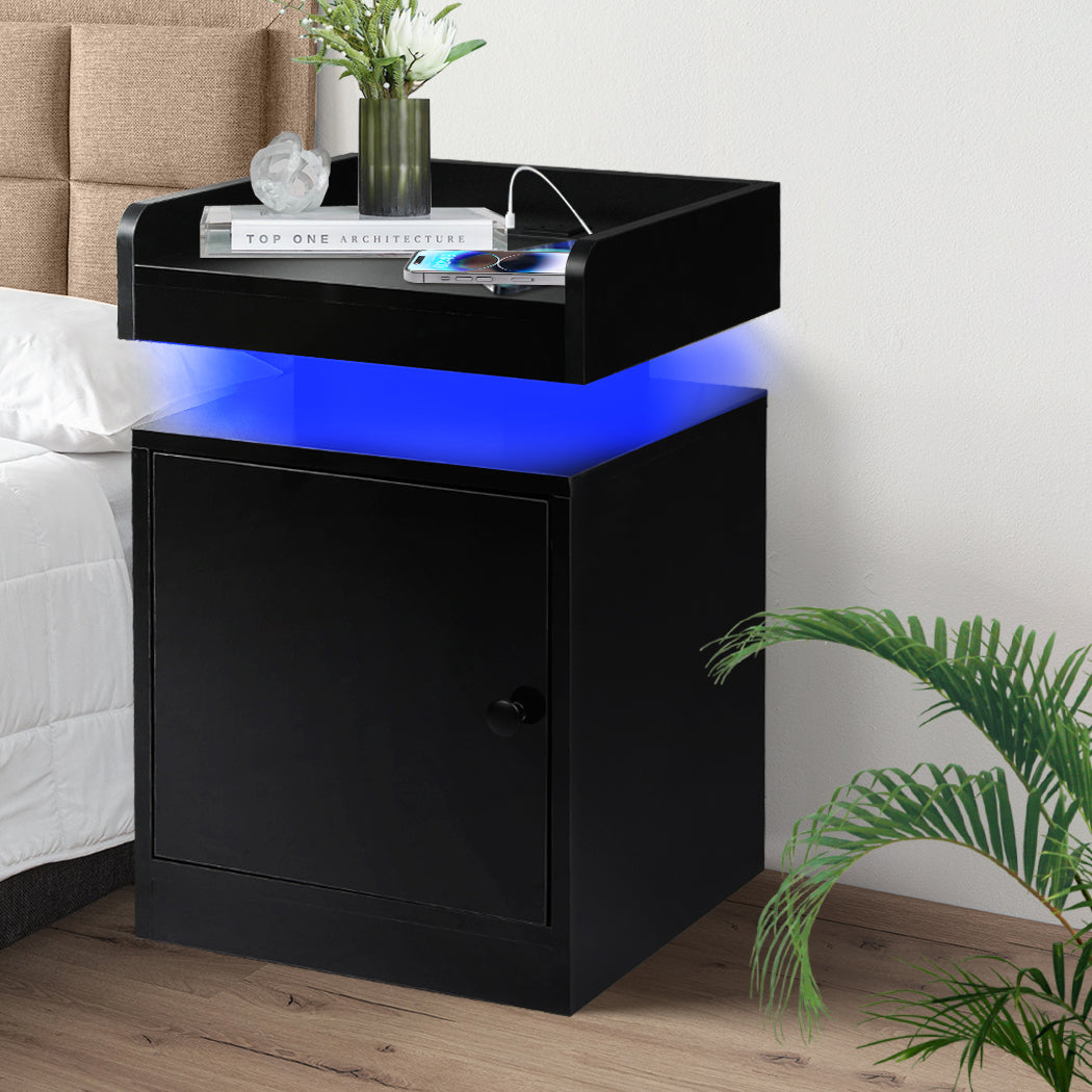 Levede Bedside Table USB Charger Outlet RGB Black-1963748907678830599