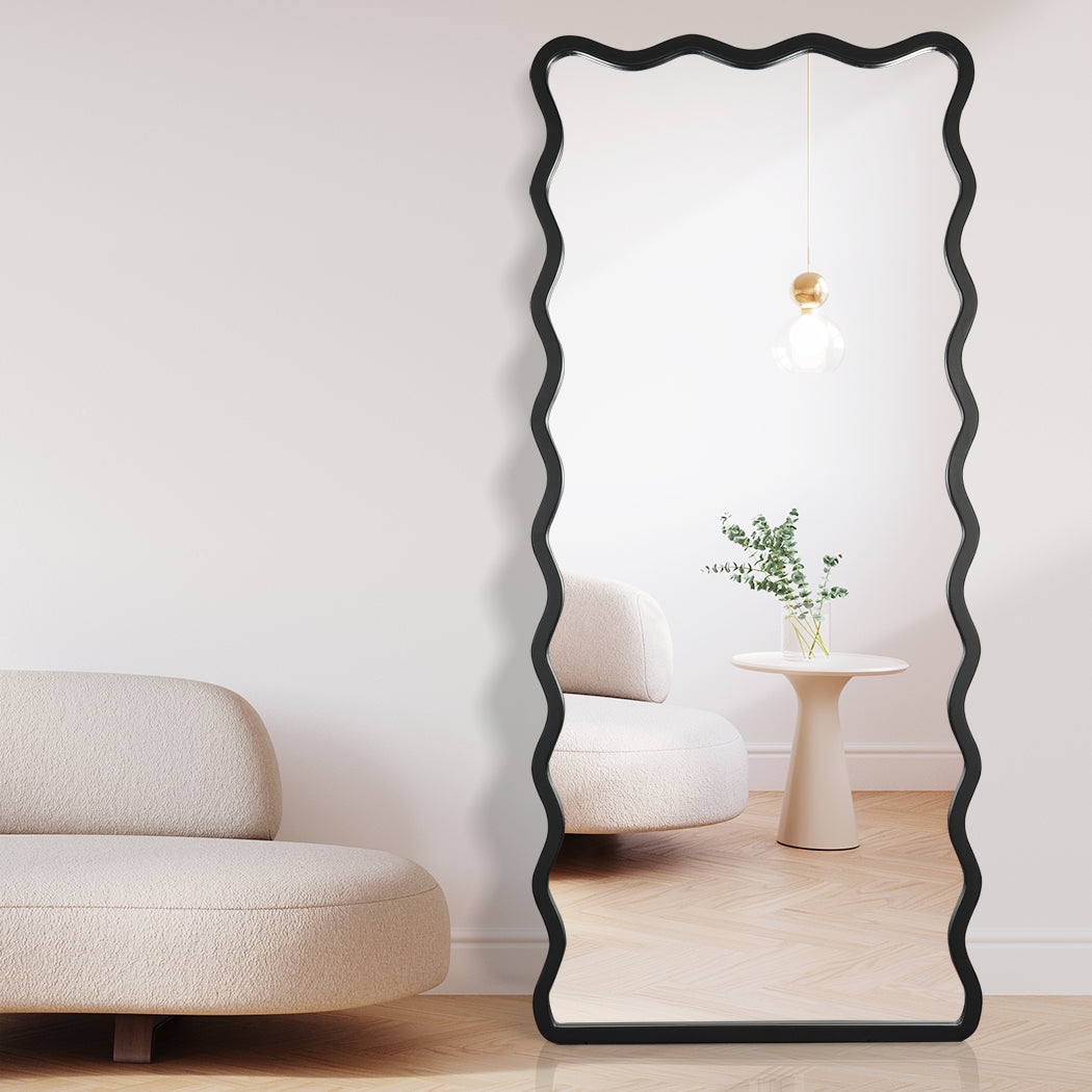 Yezi Full Length Floor Mirror 170cm x 70cm Black Wavy Steel Framed Retangular-1919892939627171846