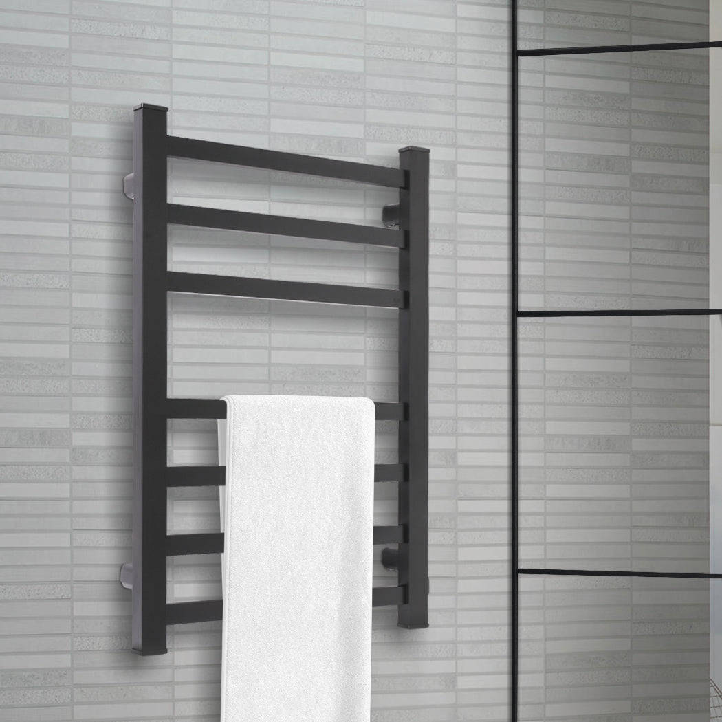 Heated Towel Rail Warmer Rack Wall Mounted Black-1954802747891126278