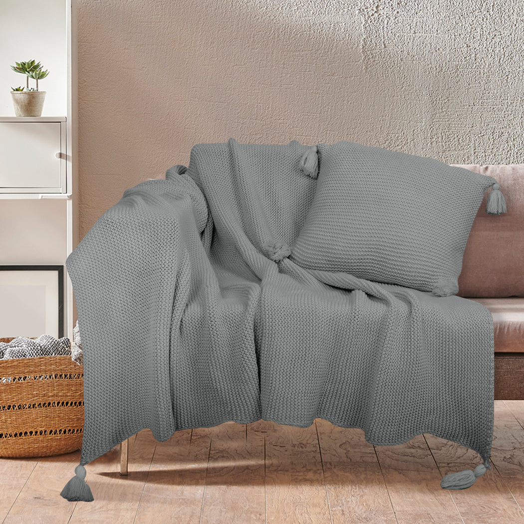 DreamZ Knitting Throw Blanket Cushion Grey-1954802941823160326