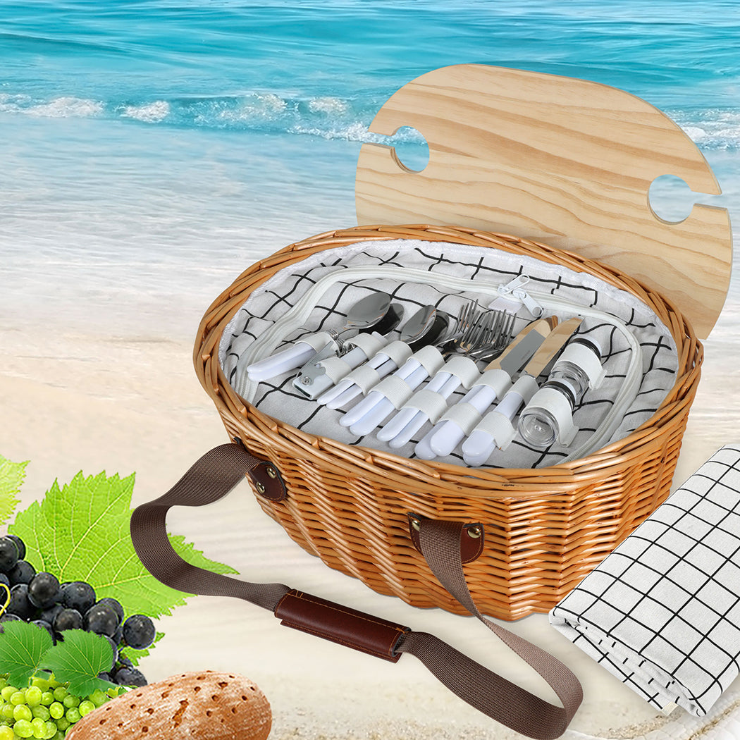 Picnic Basket Set Willow Baskets Outdoor-1954802902241513478